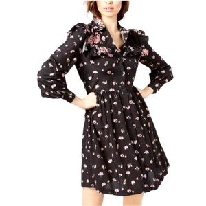 Jill Jill Stuart Floral Ruffle Shirtdress Black Pink Size L Cottagecore Romantic